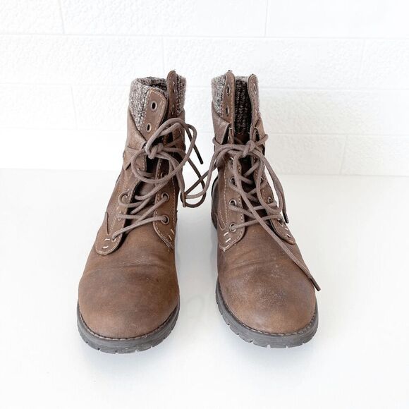 Chelsee Girl Womens Boots Knit Lined Mid Heel Winter Ankle Lace Up Brown Size 9 - Picture 3 of 9